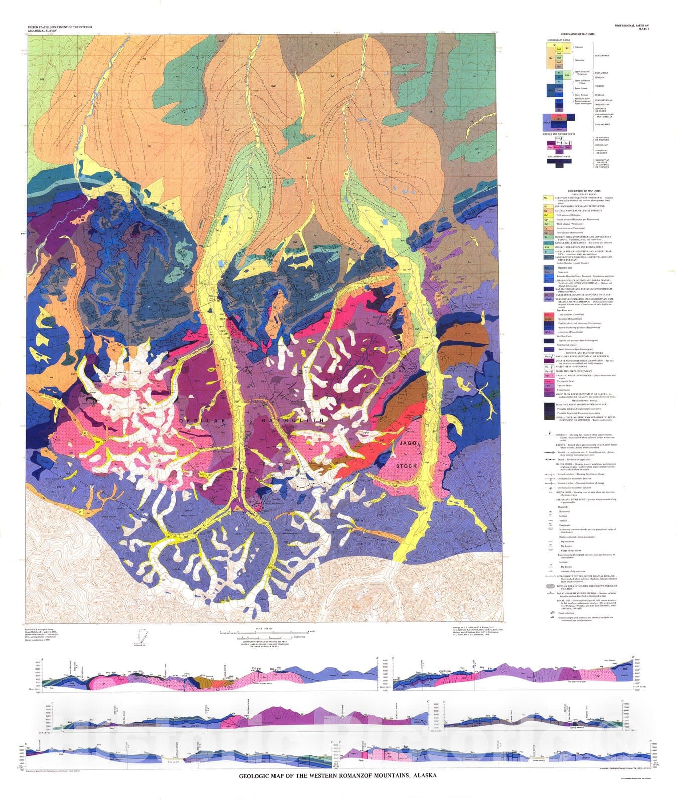 Map : Geology of the western Romanzof Mountains, Brooks Range, northeastern Alaska, 1977 Cartography Wall Art :