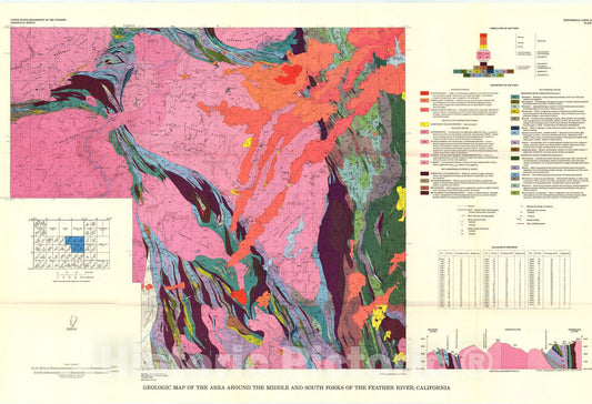 Map : Metamorphism and plutonism around the middle and south forks of the Feather River, California, 1976 Cartography Wall Art :