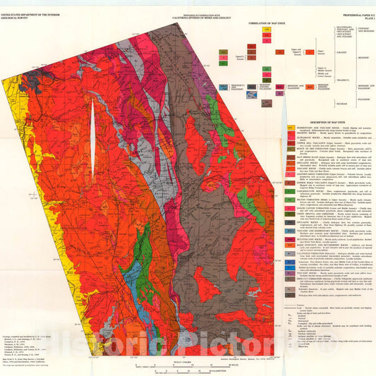 Map : Stratigraphy of the north half of the western Sierra Nevada metamorphic belt, California, 1976 Cartography Wall Art :