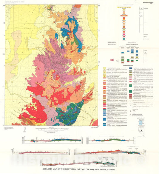Map : Geology of the northern part of the Toquima Range, Lander, Eureka, and Nye Counties, Nevada, 1976 Cartography Wall Art :