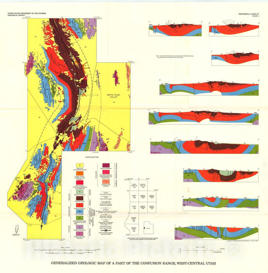 Map : Structural geology of the Confusion Range, west-central Utah, 1977 Cartography Wall Art :