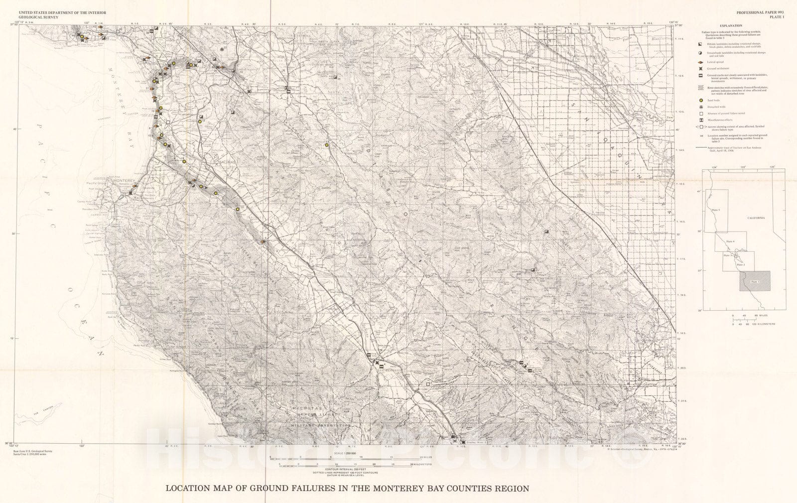 Map : Historic ground failures in northern California triggered by earthquakes, 1978 Cartography Wall Art :