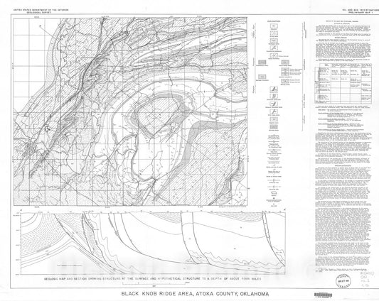 Map : Geology of the Black Knob Ridge area, Oklahoma, 1943 Cartography Wall Art :
