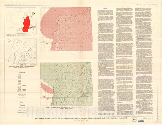 Map : Pre-Pennsylvanian geology of southwestern Kansas, southwestern Colorado, and the Oklahoma Panhandle, 1949 Cartography Wall Art :