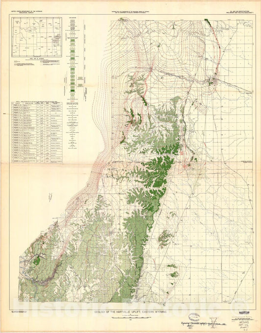 Map : Geology of the Hartville uplift, eastern Wyoming, 1949 Cartography Wall Art :