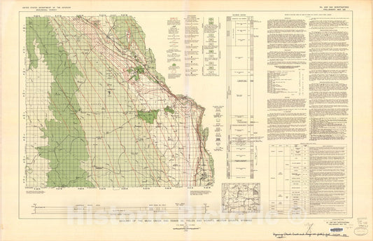 Map : Geology of the Mush Creek and Osage oil fields and vicinity, Weston County, Wyoming, 1949 Cartography Wall Art :