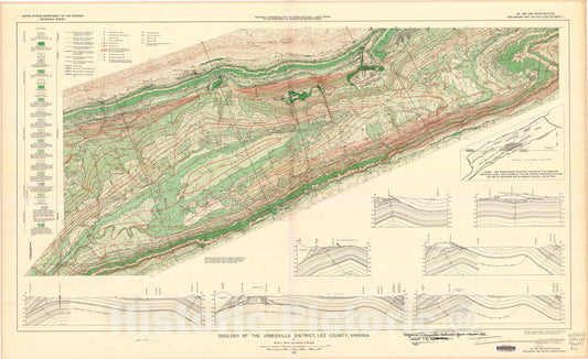 Map : Geology of the Jonesville district, Lee County, Virginia, 1950 Cartography Wall Art :