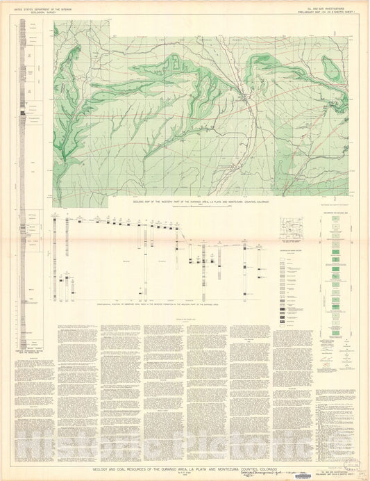 Map : Geology and coal resources of the Durango area, La Plata and Montezuma Counties, Colorado, 1949 Cartography Wall Art :