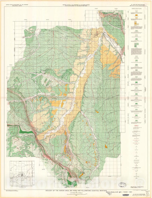 Map : Geology of the Hardin area, Big Horn and Yellowstone Counties, Montana, 1951 Cartography Wall Art :