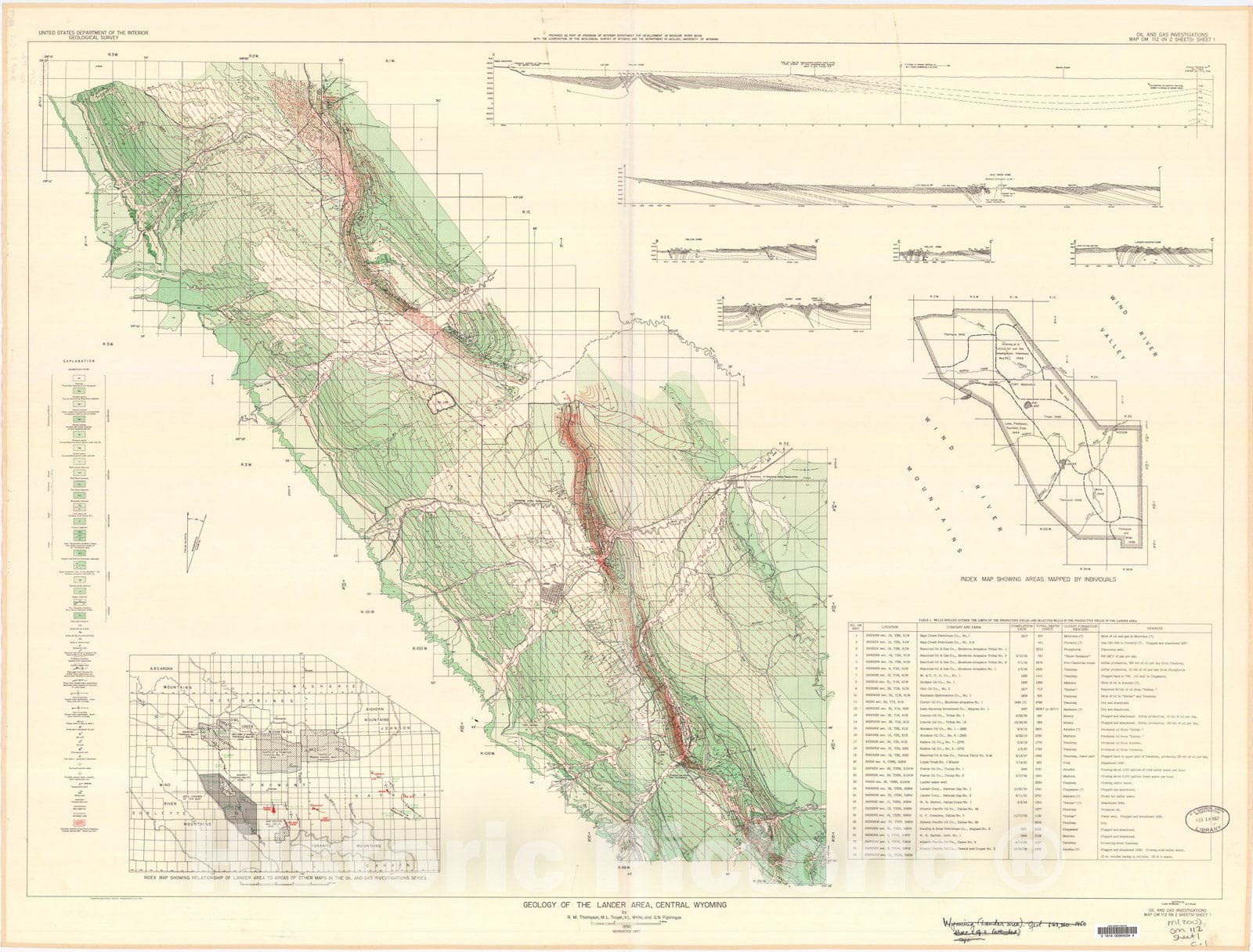 Map : Geology of the Lander area, central Wyoming, 1950 Cartography Wall Art :