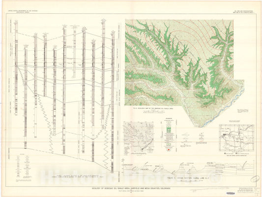 Map : Geology of DeBeque oil-shale area, Garfield and Mesa Counties, Colorado, 1951 Cartography Wall Art :