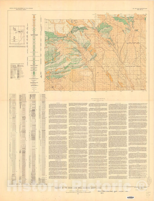 Map : Geology of the Moon Lake area, Duchesne County, Utah, 1951 Cartography Wall Art :