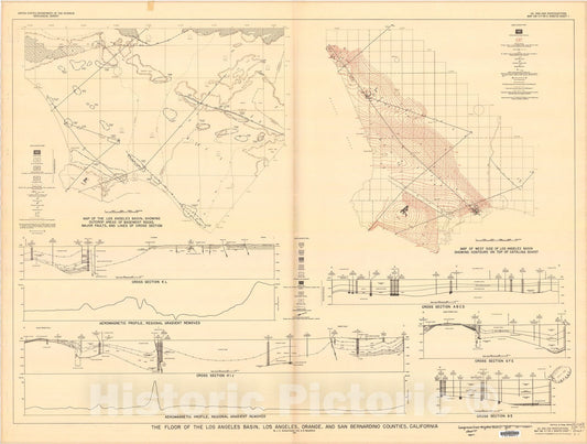 Map : The floor of the Los Angeles basin, Los Angeles, Orange, and San Bernardino Counties, California, 1951 Cartography Wall Art :