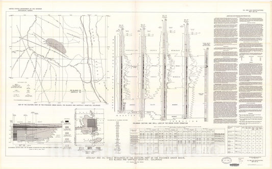 Map : Geology of the eastern part of the Piceance Creek basin, Rio Blanco and Garfield Counties, Colorado, 1950 Cartography Wall Art :
