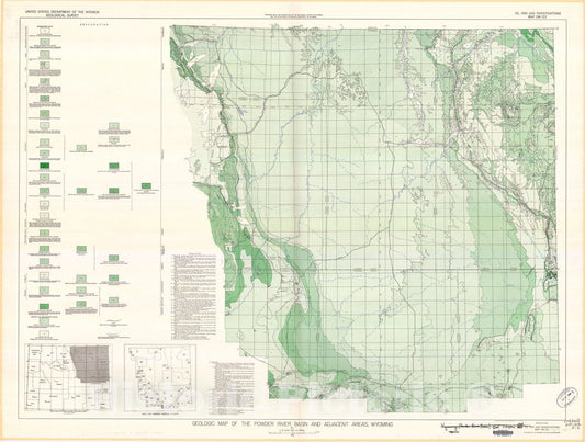 Map : Geologic map of the Powder River basin and adjacent areas, Wyoming, 1951 Cartography Wall Art :