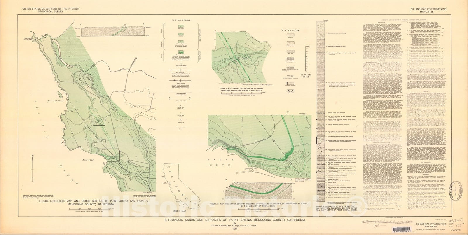 Map : Bituminous sandstone deposits of Point Arena, Mendocino County, California, 1951 Cartography Wall Art :