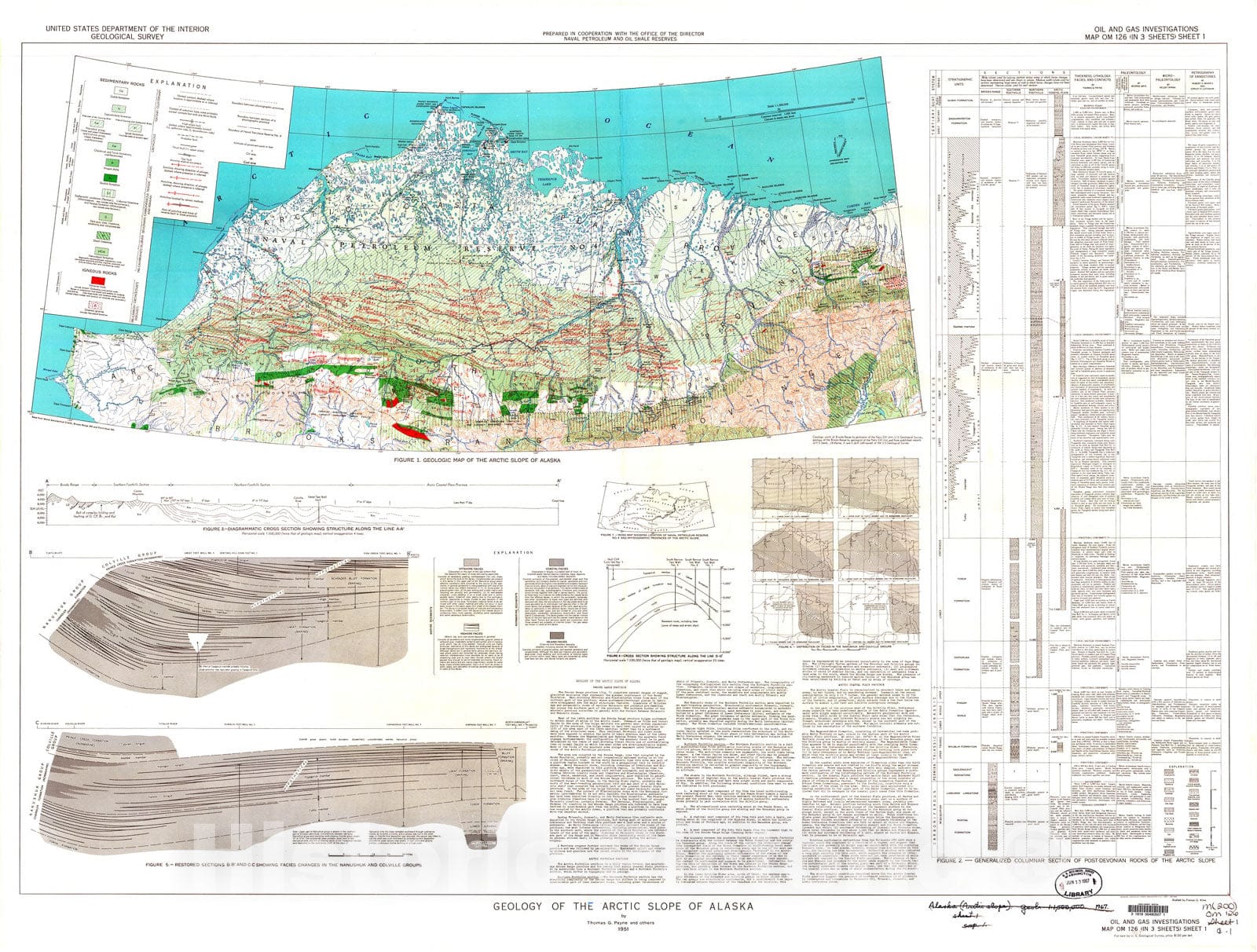 Map : Geology of the Arctic slope of Alaska, 1952 Cartography Wall Art :