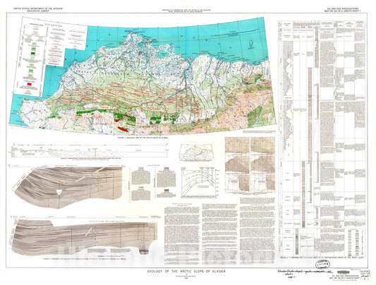 Map : Geology of the Arctic slope of Alaska, 1952 Cartography Wall Art :