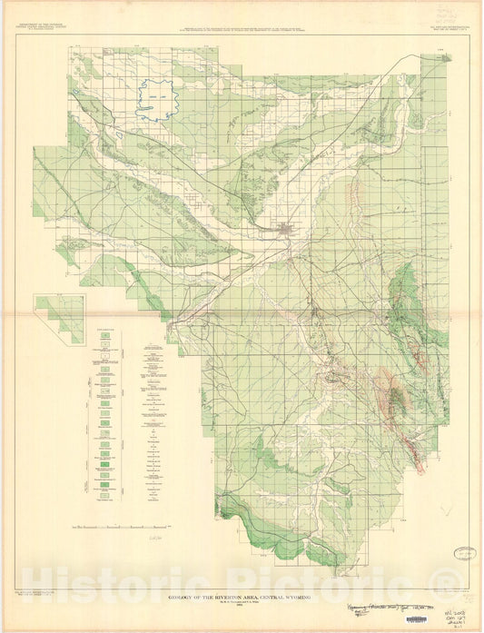 Map : Geology of the Riverton area, central Wyoming, 1954 Cartography Wall Art :