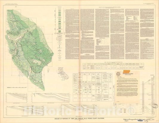 Map : Geology of portions of Tumey and Panoche Hills, Fresno County, California, 1953 Cartography Wall Art :