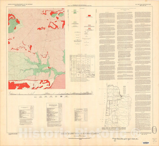 Map : Geology of the Spirit Mountain quadrangle, northwest Oregon, 1952 Cartography Wall Art :