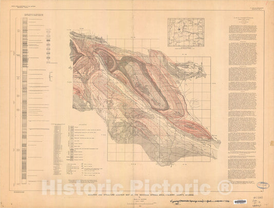 Map : Geologic and structure contour map of the Maverick Springs area, Fremont County, Wyoming, 1944 Cartography Wall Art :