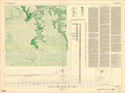 Map : Geology of the Gilbert area, Searcy County, Arkansas, 1953 Cartography Wall Art :