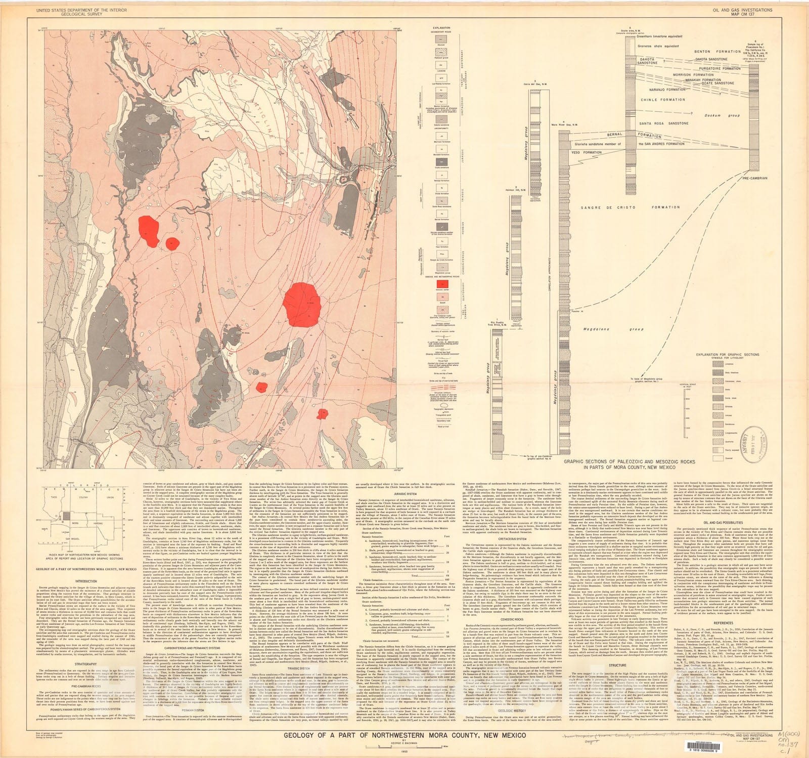 Map : Geology of a part of northwestern Mora County, New Mexico, 1953 Cartography Wall Art :
