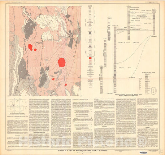 Map : Geology of a part of northwestern Mora County, New Mexico, 1953 Cartography Wall Art :