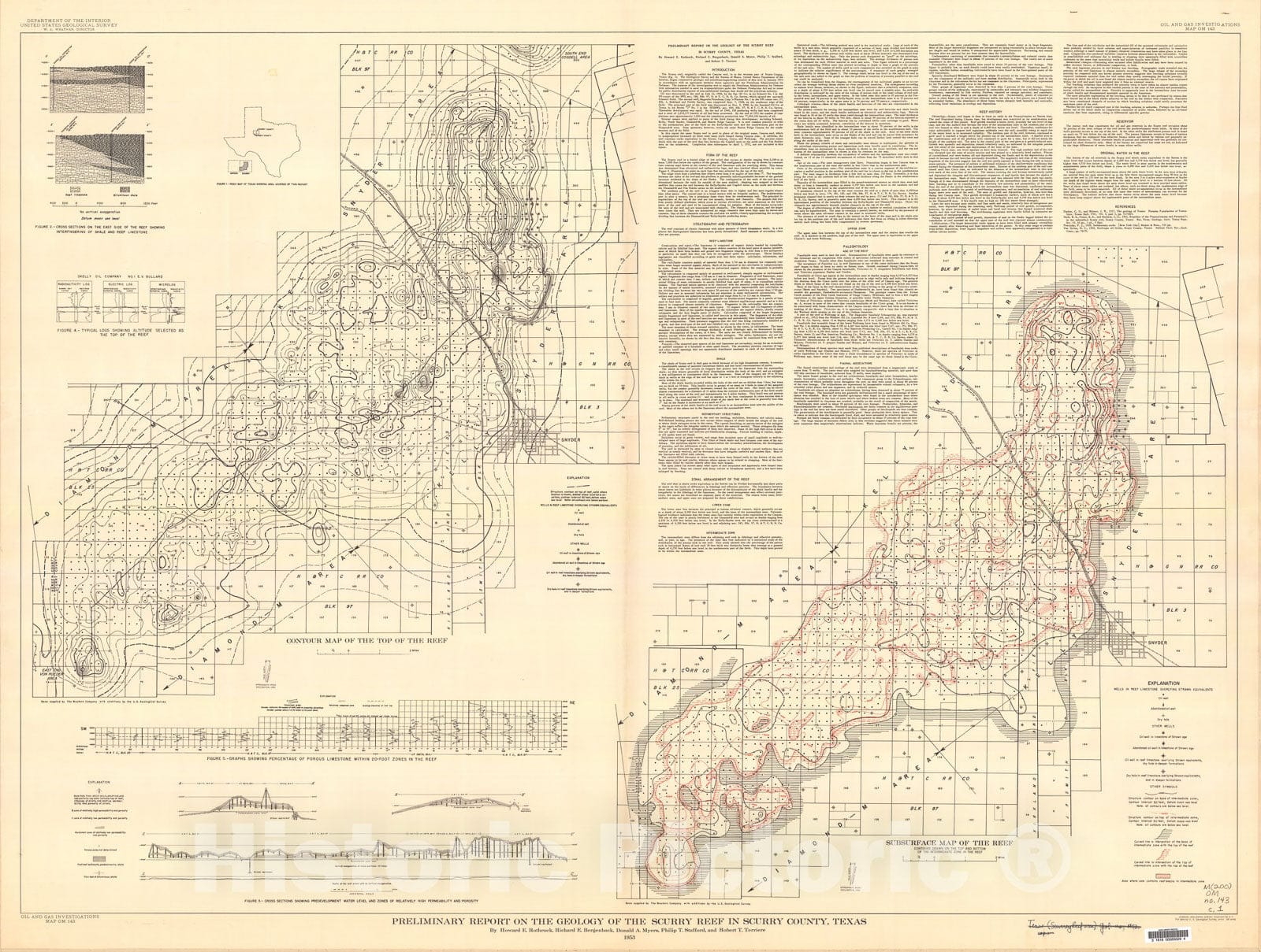 Map : Preliminary report on the geology of the Scurry Reef in Scurry County, Texas, 1953 Cartography Wall Art :
