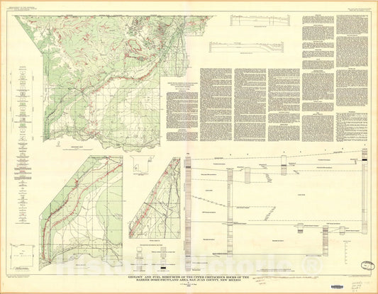 Map : Geology and fuel resources of the Upper Cretaceous rocks of the Barker dome-Fruitland area, San Juan County, New Mexico, 1955 Cartography Wall Art :