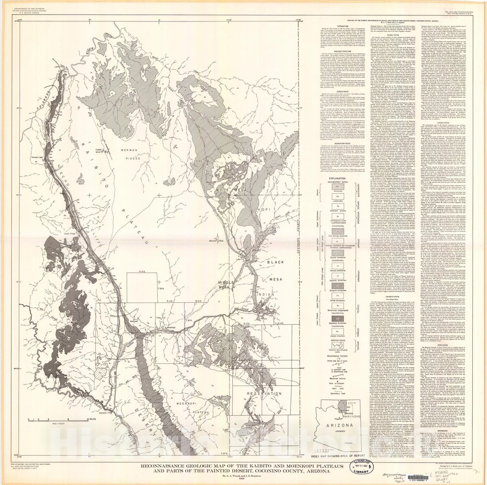 Map : Geology of the Kaibito and Moenkopi Plateaus and parts of the Painted Desert, Coconino County, Arizona, 1953 Cartography Wall Art :