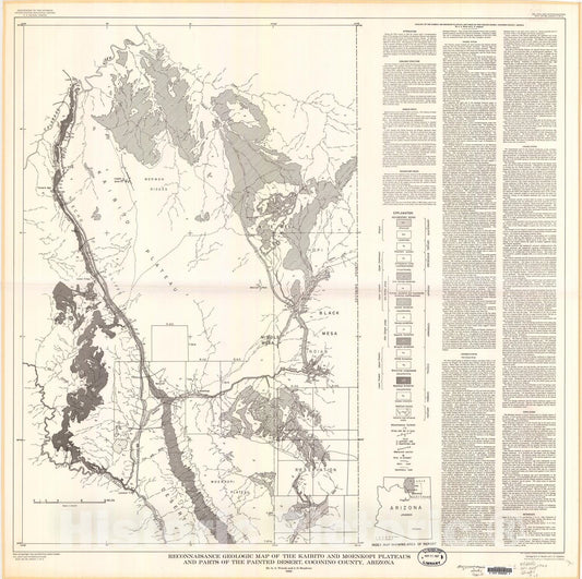 Map : Geology of the Kaibito and Moenkopi Plateaus and parts of the Painted Desert, Coconino County, Arizona, 1953 Cartography Wall Art :