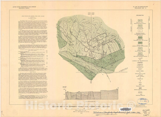 Map : Geologic map of the Dougherty asphalt area, Murray County, Oklahoma, 1944 Cartography Wall Art :