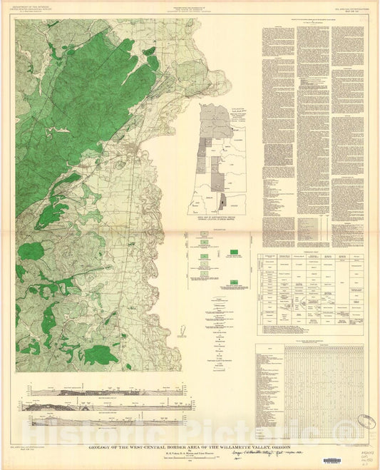Map : Geology of the west-central border area of the Willamette Valley, Oregon, 1954 Cartography Wall Art :