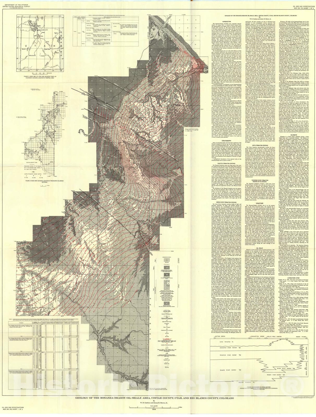 Map : Geology of the Bonanza-Dragon oil-shale area, Uintah County, Utah, and Rio Blanco County, Colorado, 1956 Cartography Wall Art :