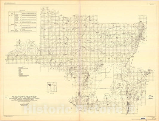 Map : Map showing geologic structure of the southern part of the San Juan basin, including parts of San Juan, McKinley, Sandoval, Valenc, 1954 Cartography Wall Art :
