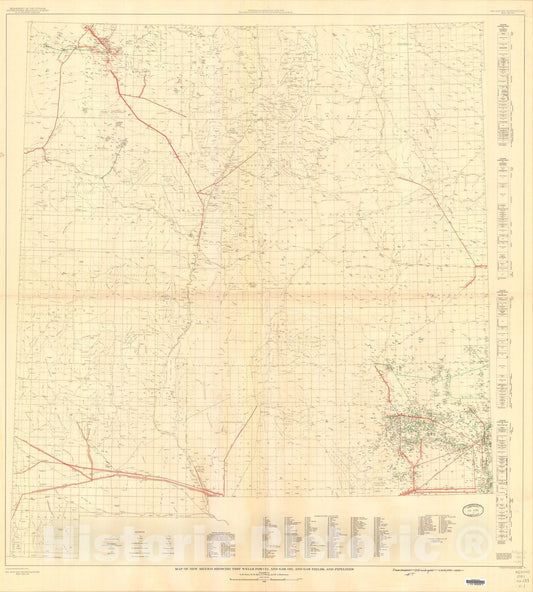 Map : Map of New Mexico showing test wells for oil and gas, oil and gas fields, and pipelines, 1955 Cartography Wall Art :