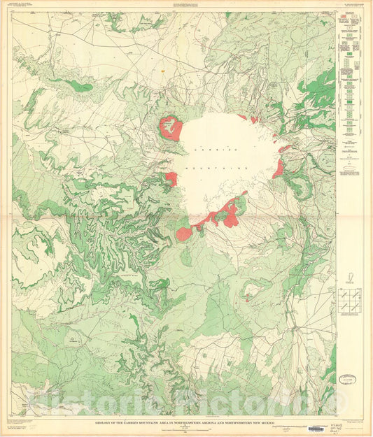 Map : Geology of the Carrizo Mountains area in northeastern Arizona and northwestern New Mexico, 1956 Cartography Wall Art :