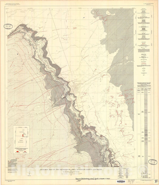 Map : Geologic map of the Walsenburg area, Huerfano County, Colorado, 1955 Cartography Wall Art :