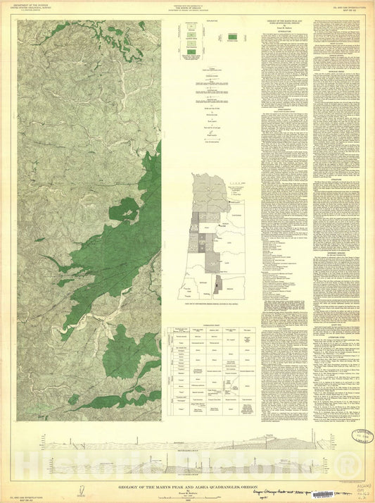 Map : Geology of the Mary's Peak and Alsea quadrangles, Oregon, 1955 Cartography Wall Art :
