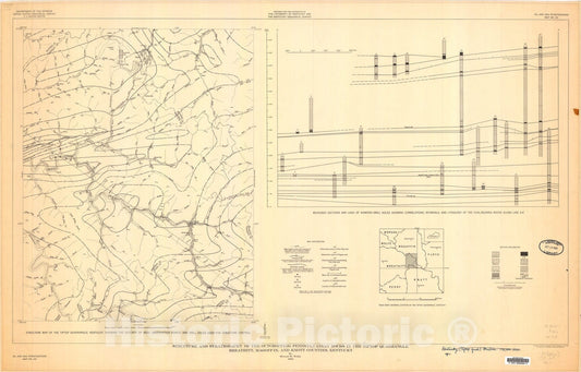 Map : Structure and stratigraphy of the outcropping Pennsylvanian rocks in the Tiptop quadrangle, Breathitt, Magoffin, and Knott Counties, Kentucky, 1955 Cartography Wall Art :
