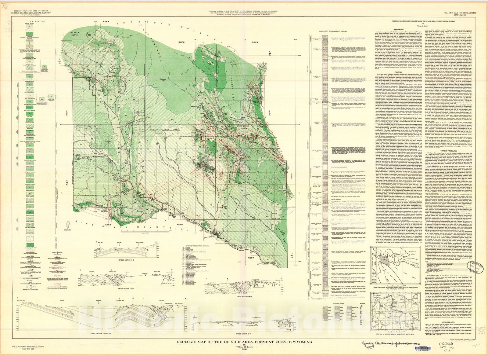 Map : Geologic map of the Du Noir area, Fremont County, Wyoming, 1955 Cartography Wall Art :