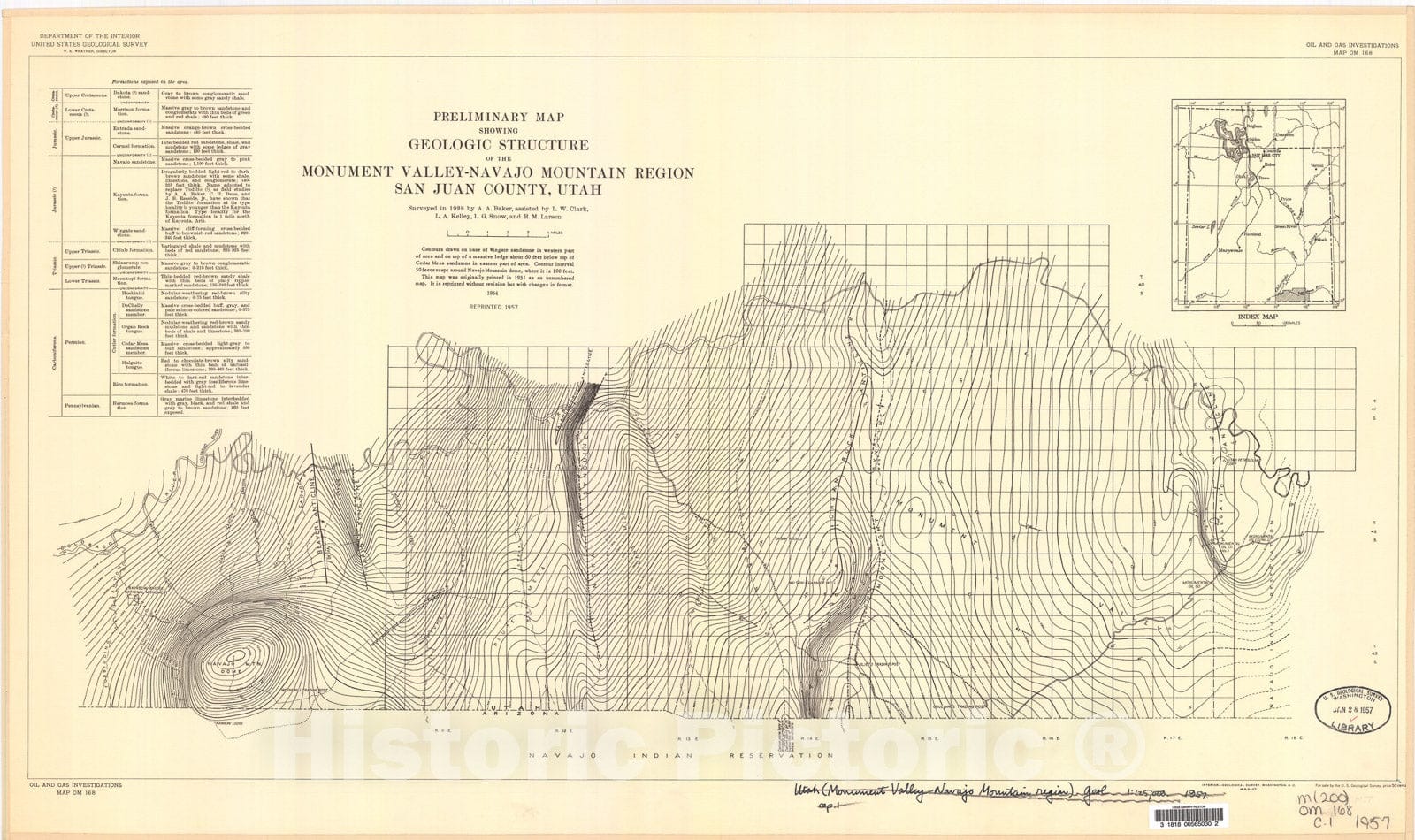 Map : Preliminary map showing geologic structure of the Monument Valley-Navajo Mountain region, San Juan County, Utah, 1954 Cartography Wall Art :