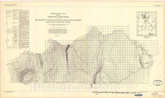 Map : Preliminary map showing geologic structure of the Monument Valley-Navajo Mountain region, San Juan County, Utah, 1954 Cartography Wall Art :