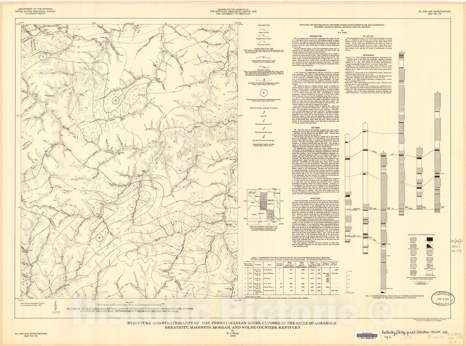 Map : Structure and stratigraphy of the Pennsylvania rocks exposed in the Seitz quadrangle, Breathitt, Magoffin, Morgan, and Wolfe Counties, Kentucky, 1956 Cartography Wall Art :