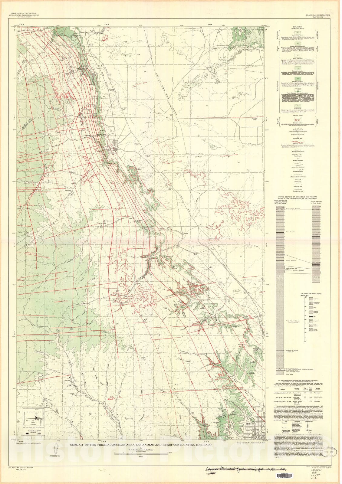 Map : Geology of the Trinidad-Aguilar area, Las Animas and Huerfano Counties, Colorado, 1956 Cartography Wall Art :