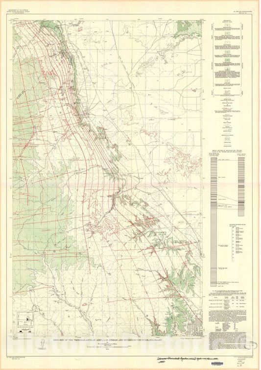 Map : Geology of the Trinidad-Aguilar area, Las Animas and Huerfano Counties, Colorado, 1956 Cartography Wall Art :