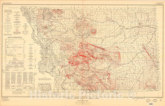 Map : Structure contour map of the Montana Plains, 1955 Cartography Wall Art :