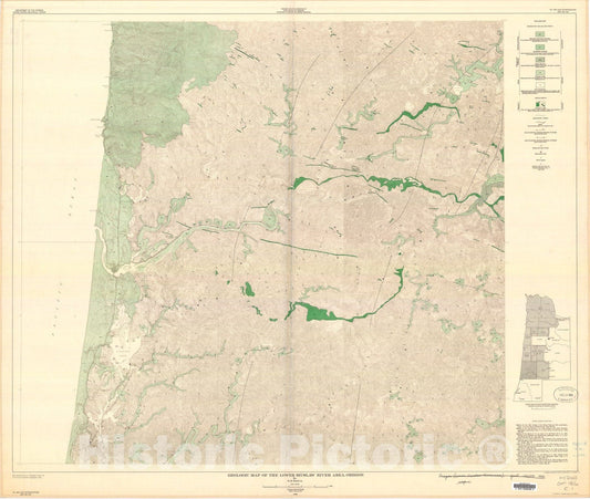 Map : Geologic map of the lower Siuslaw River area, Oregon, 1956 Cartography Wall Art :